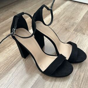 Black velvet open toe heels